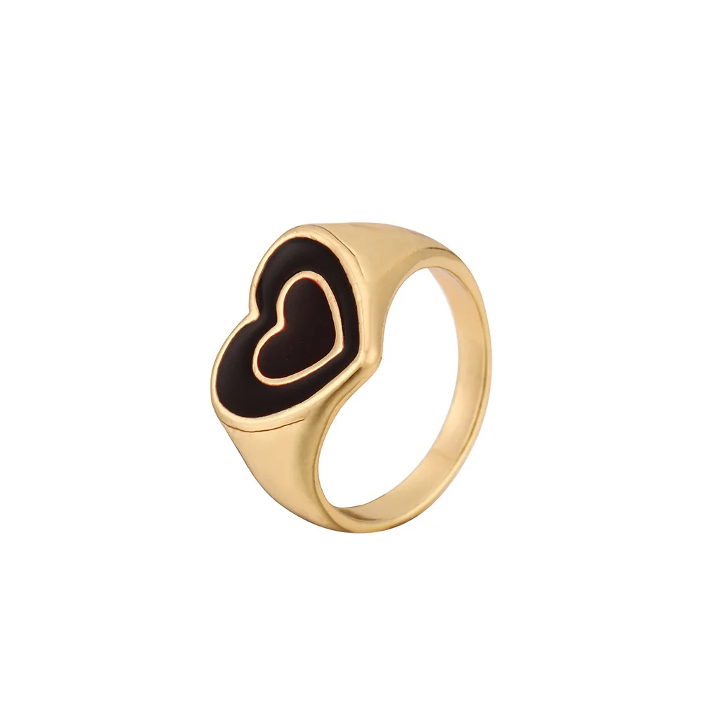 

New Designed Trendy Real Gold Plated Geometric Love Finger Ring Multiple Color Enamel Double Love Heart Ring For Girls