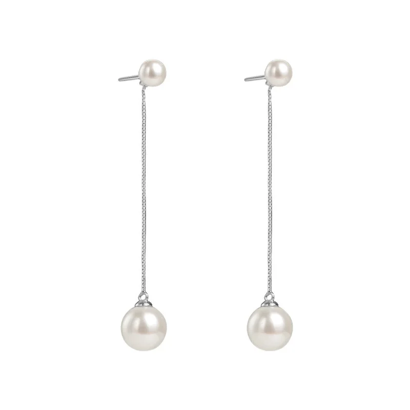 

Trendy Style Women Big Pearl Earrings Tassels Elegant Ear Loop Thin Face Wedding Ear Stud, Picture