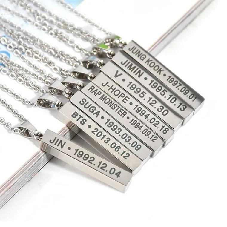 

Bulletproof Youth Group Jewelry Vertical Bar Pendant Men Women Choker Stainless Steel BTS Necklace