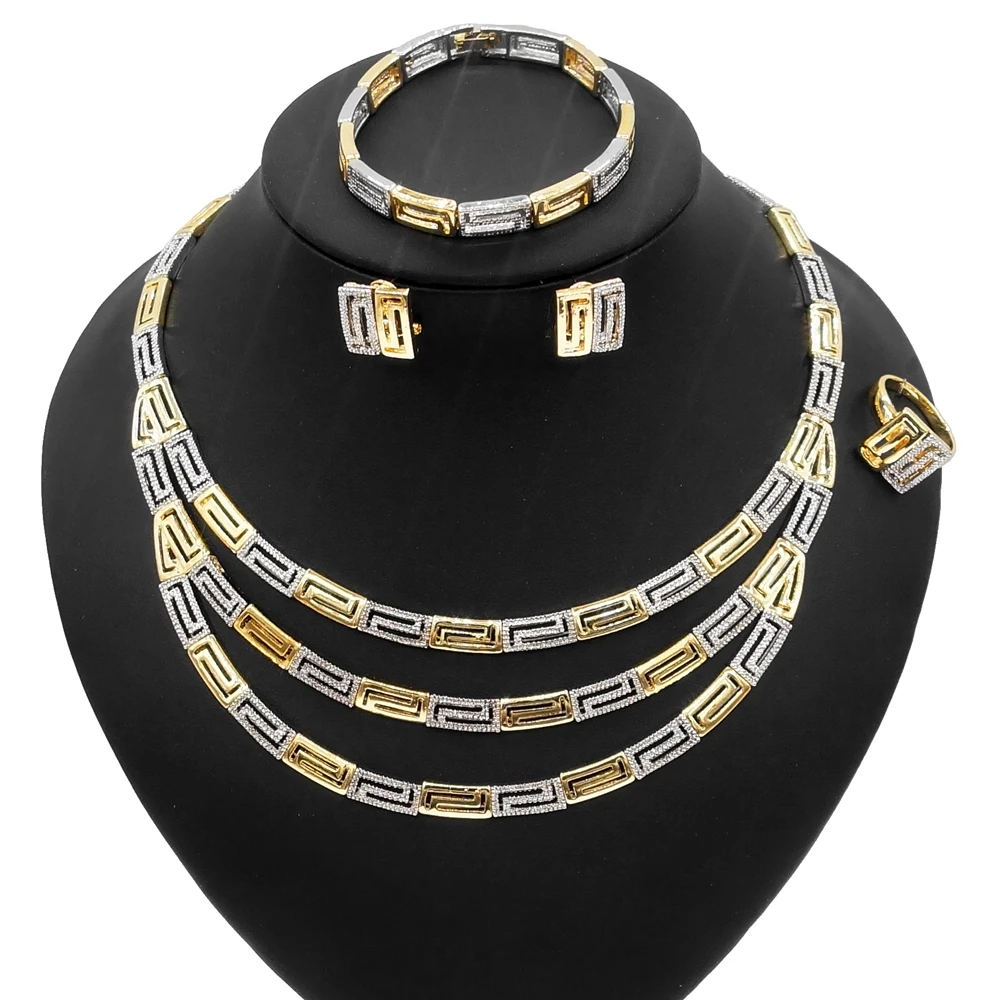 

Fashion Chain Design Jewelry Sets Copper Alloy Gold Plated Necklace Four Jewellery Set Women Party Dating Banquet Wedding Gifts, Gold red any color is avaliable