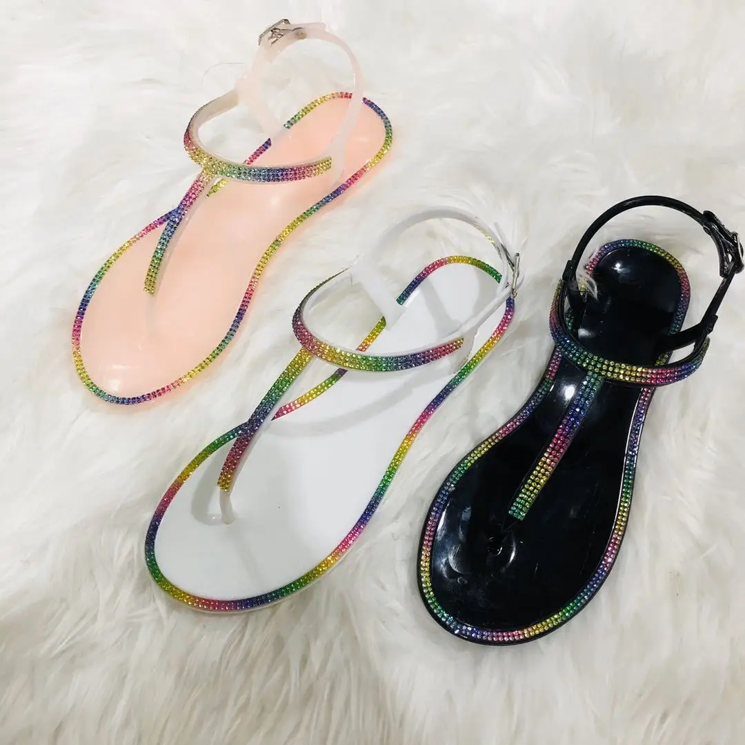 

Jelly Shoes 2021 China Manufacturers Sandals PVC Transparent Girls Outdoor Slide Slippers Rhinestone For Women Jelly Shoes, As picture