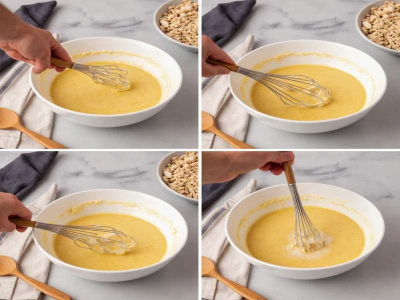 Step-by-step mixing technique showing proper batter consistency