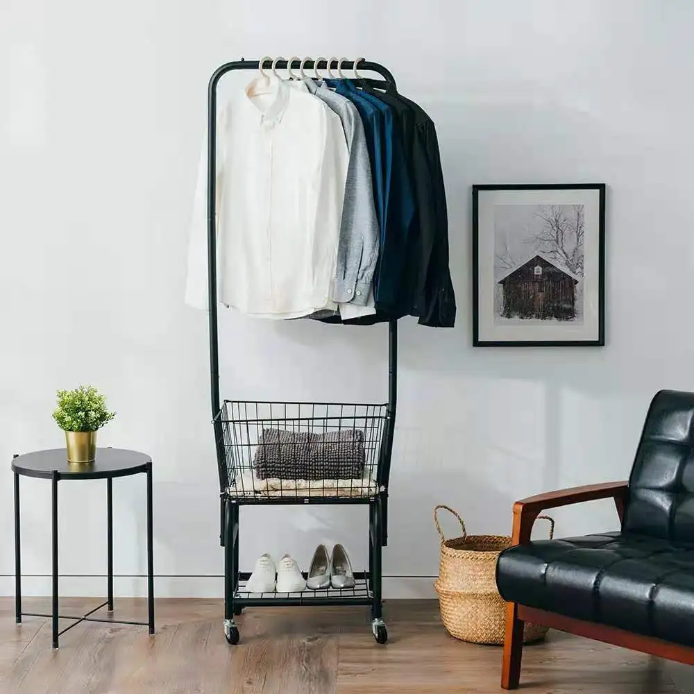 

Freestanding Wire Laundry Cart with Single Pole Rack metal clothes rack
