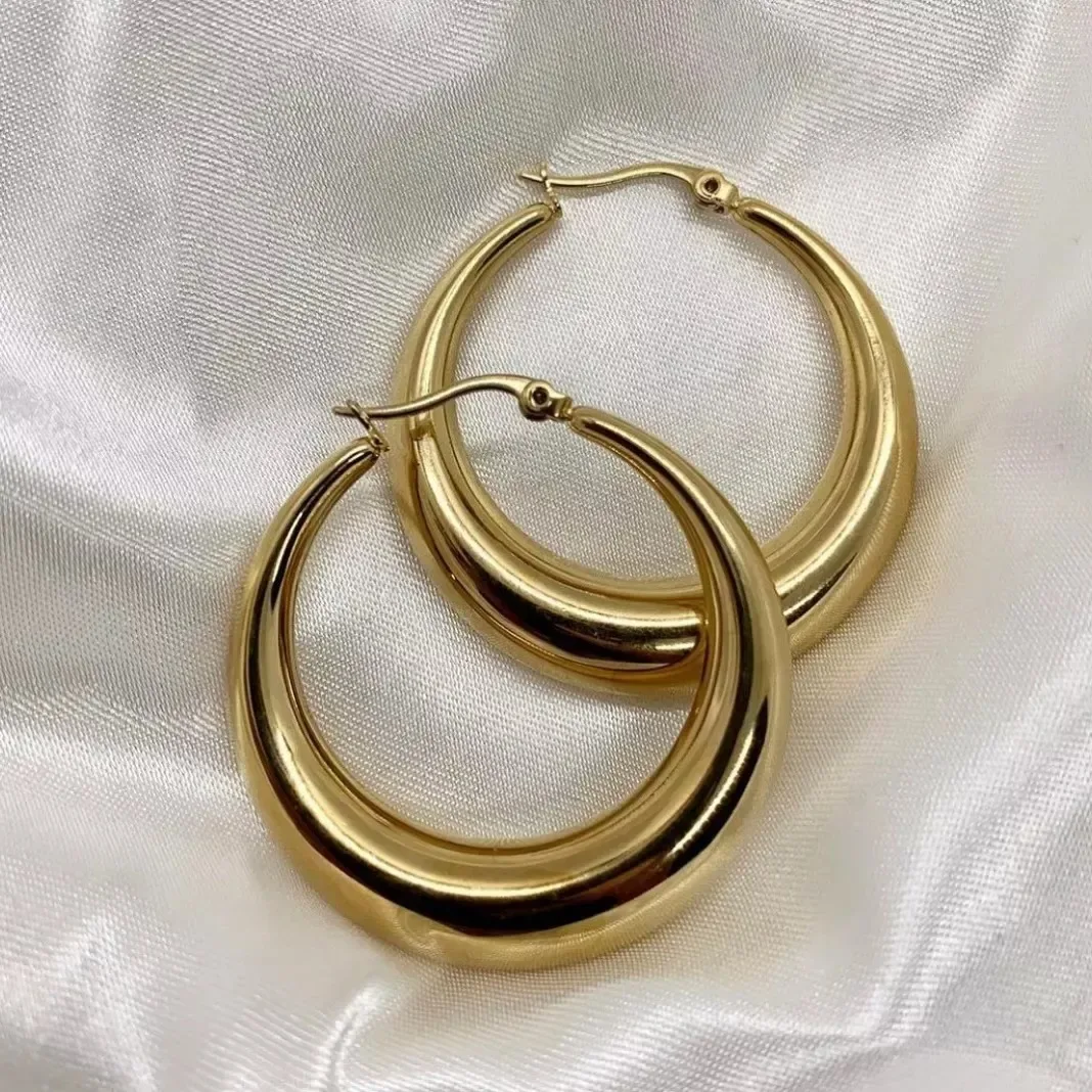 

Color Resistance Jewelry Wholesale Waterproof Earrings Gold Plated Stainless Steel Chunky Hollow Hoop Earrings For Women