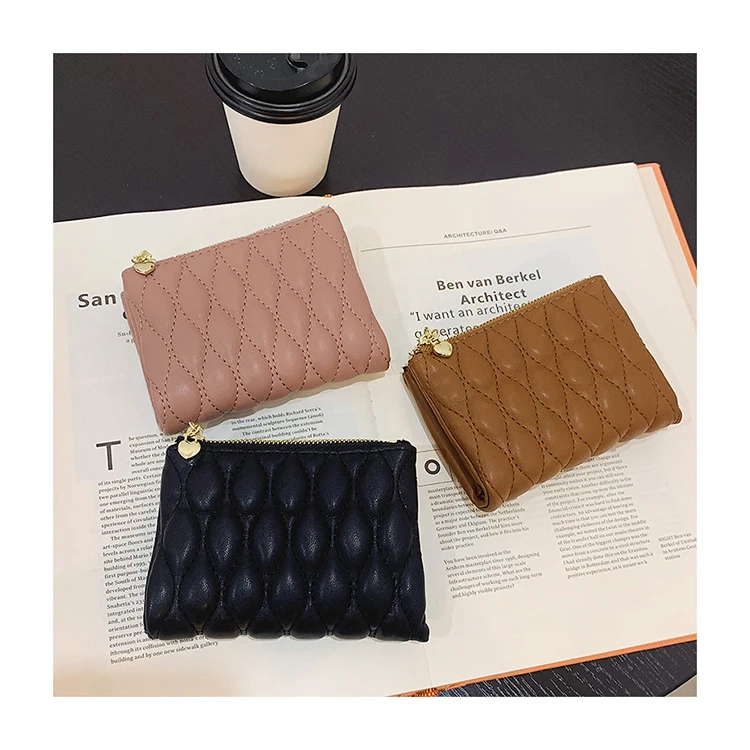 

Diamond Lattice Double Folds Clutch Wallets for Women 2021 Fall Winter Quilted Zipper Purses Multi Slots Card Holders Coin Pouch