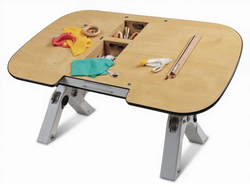 Ergonomic craft table with labeled storage compartments