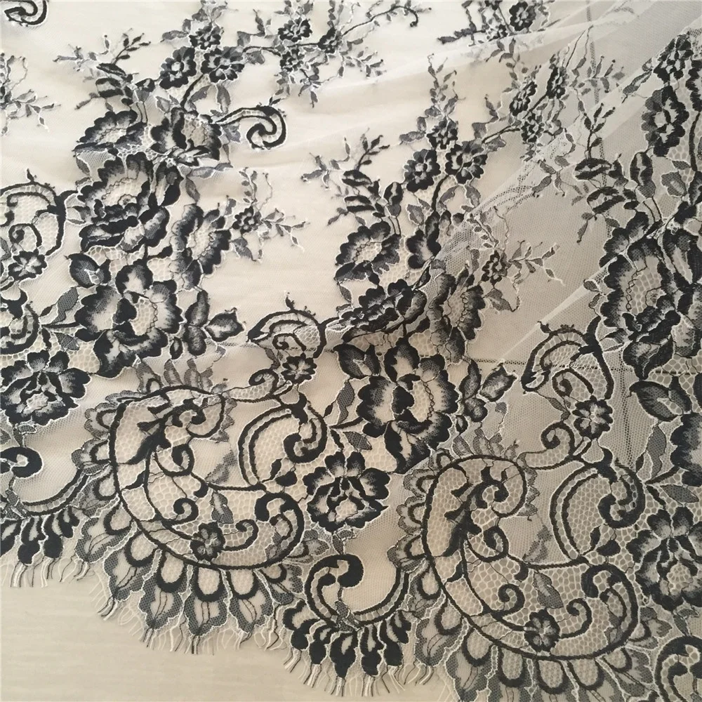 

3m Eyelash Black white Soft Floral French Lace Fabric Decoration Crafts Sewing Lace Trim Fabric For Dress Making Decoration