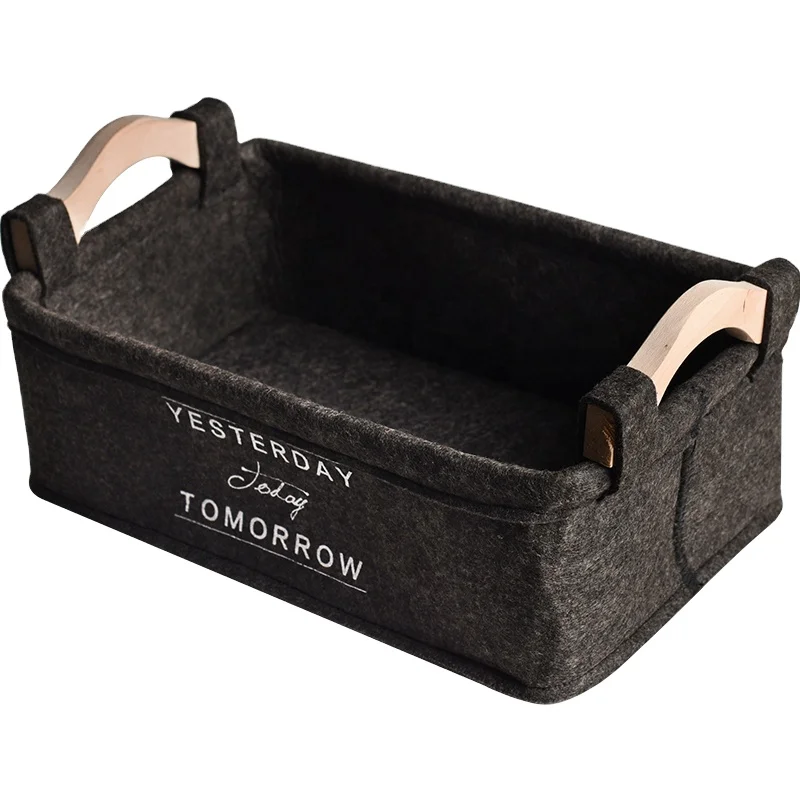 

Felt sundries storage basket with wooden handle, Pantone color