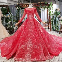 

Jancember HTL712 sexy sequin prom luxury long sleeve beaded red evening dress