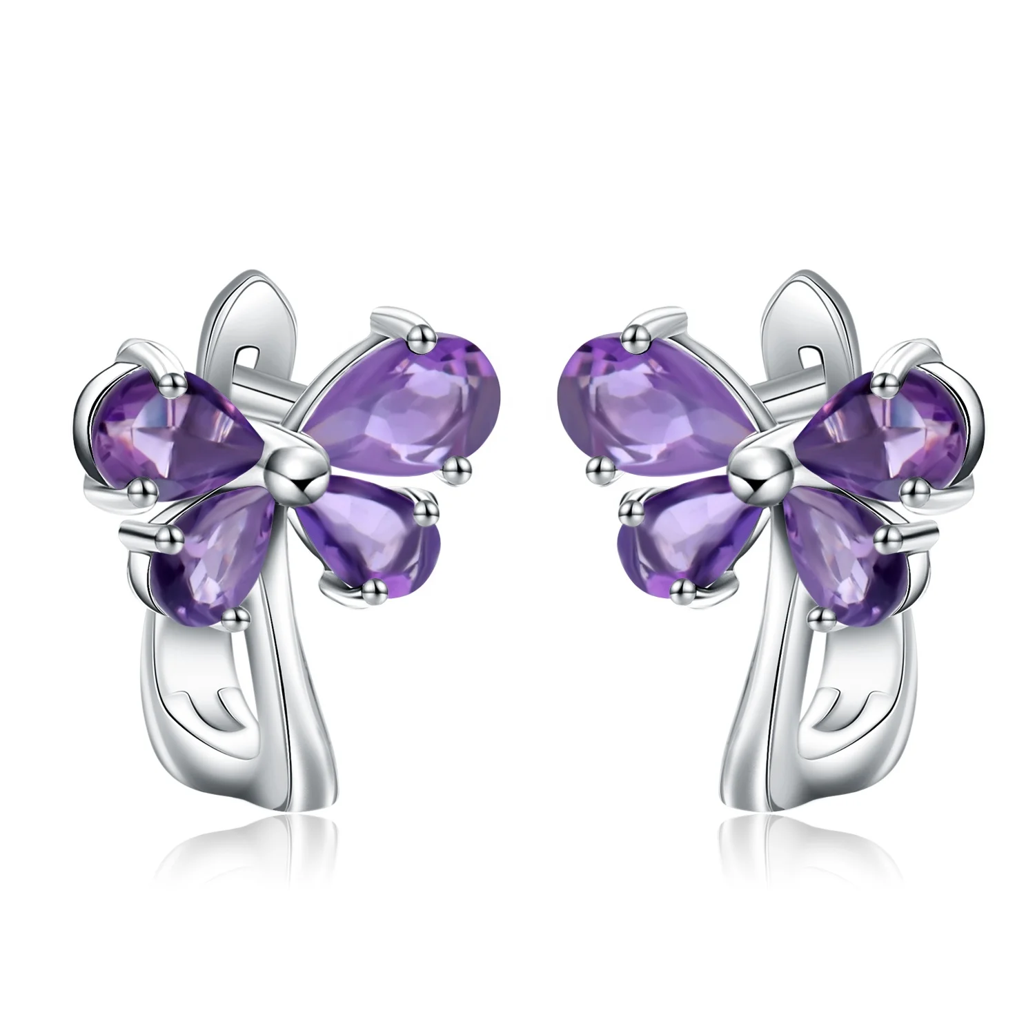 

Abiding Fashion Silver Jewelry Natural Amethyst Gemstone 925 Sterling Silver Butterfly Charm Earrings for Women
