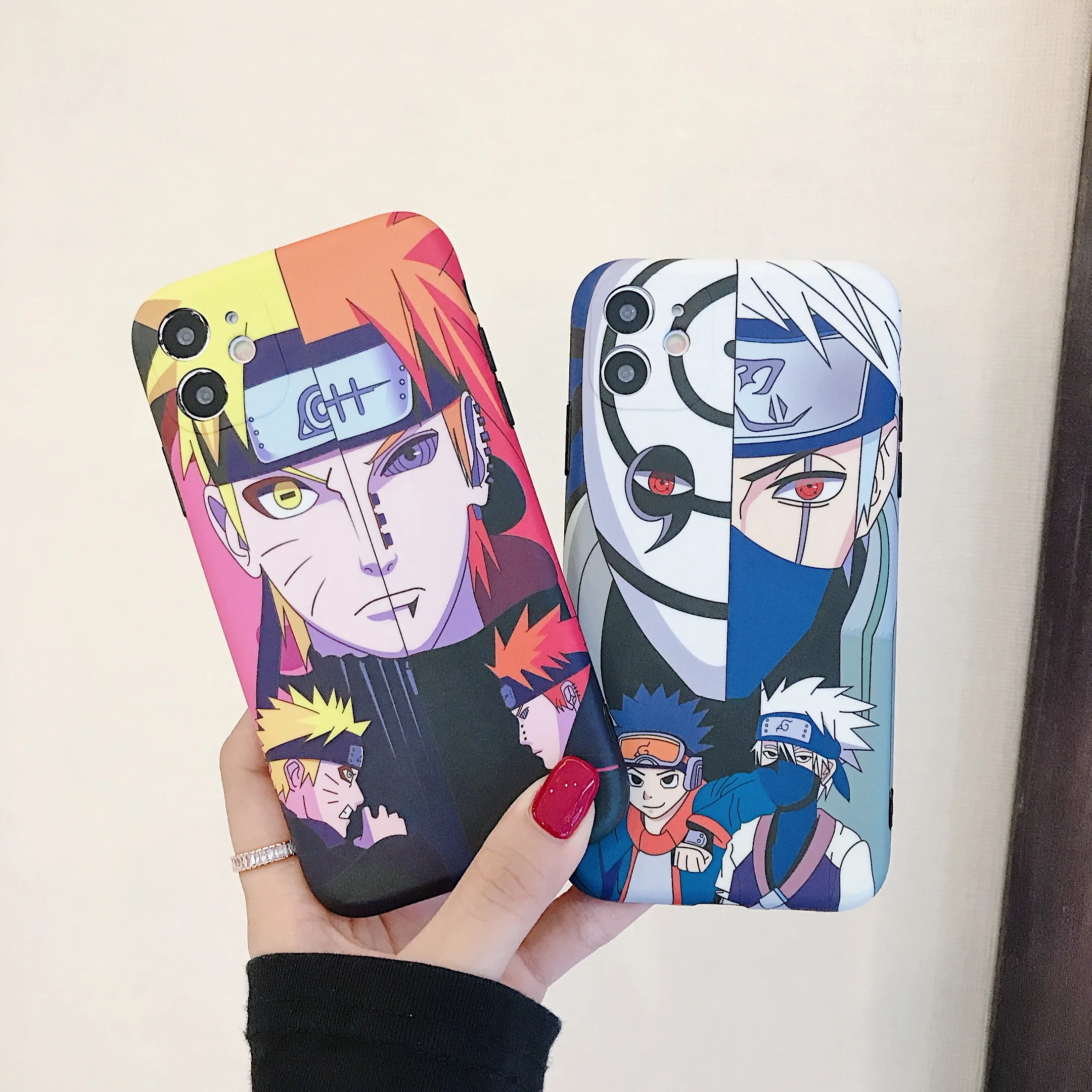 

For iPhone 12 Pro Max XR Xs Max 7 8 Plus Uzumaki Kakashi Pain Cartoon Designs Anime Figures Soft IMD Phone Cover Case