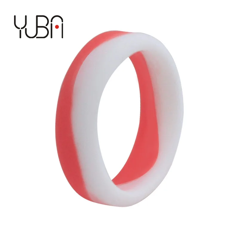 

5.7MM Double Colors Wedding Silicone Ring for Women Girl Unique Design Breathable Rubber Ring Fashion Jewelry Comfort Fit