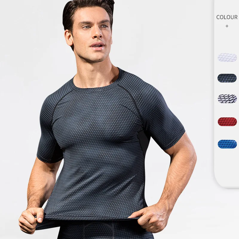 

Men's 3D printing fitness running training short sleeve tight elastic sweat wicking quick drying T-shirt