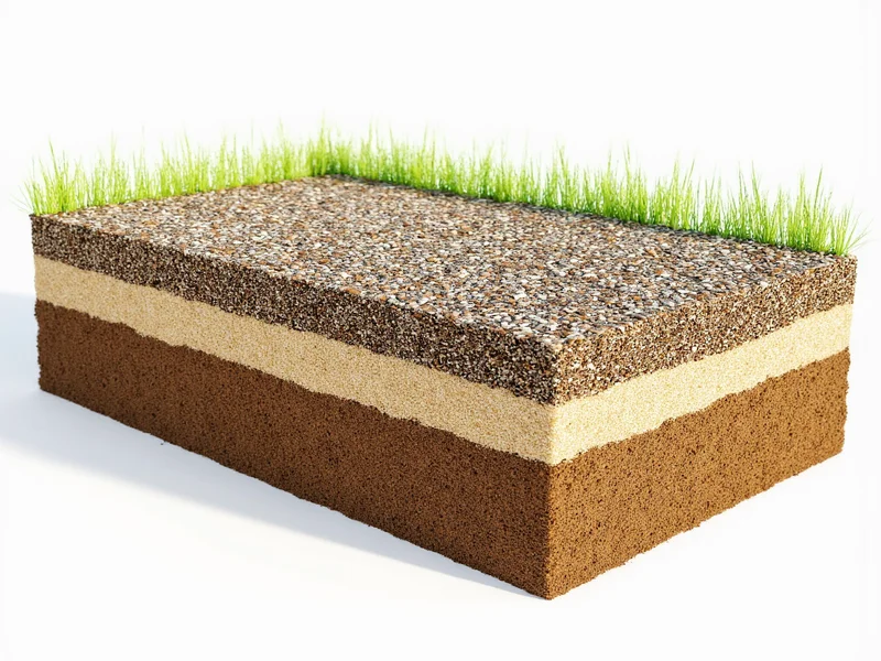 Cross-section diagram showing gravel and sand layers for patio base
