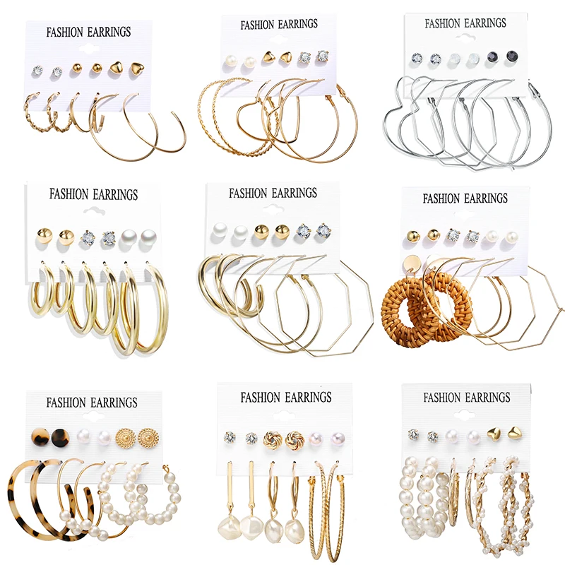 

HOVANCI 6pcs weekly dearl hot sell hand-made pearl hoop earrings twisted earrings set