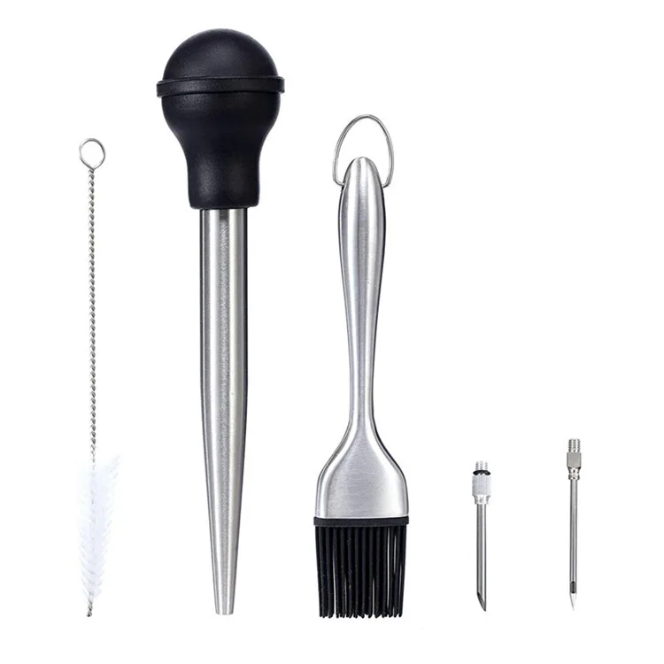 

In Stock Heavy Duty 12 Inch 304 Stainless Steel Turkey Baster Syringe Injector Needle with Cleaning Brush