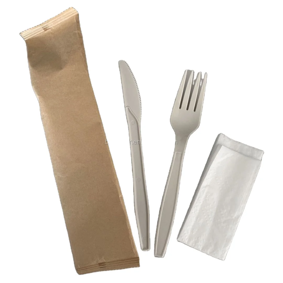 

Wholesale Compost Plastic Eco Friendly Flatware Sets Disposable Cutlery Set with Napkin