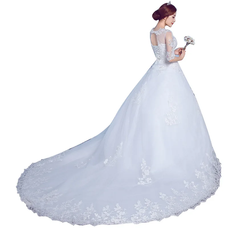

Plus Size Vestidos De Novia Sencillo Short Tail Round Neck Bride Wedding Dress Sleeve