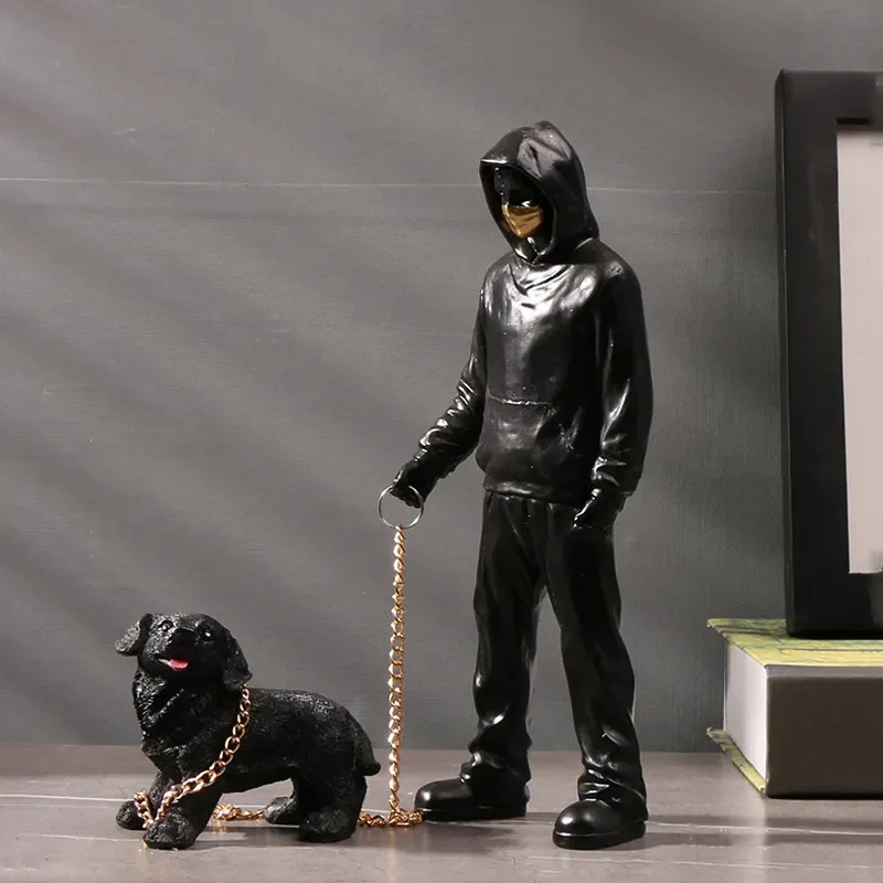 

Nordic Home Decor Banksy Dog Walker Sculptures Figurines Resin House Decorations Desk Accessories Luxury Living Room Decoration