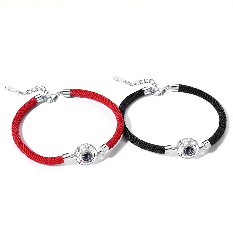 Handmade Rope Stainless Steel Customized Photo 100 Language I Love You Projection Couple Gift Bracelet