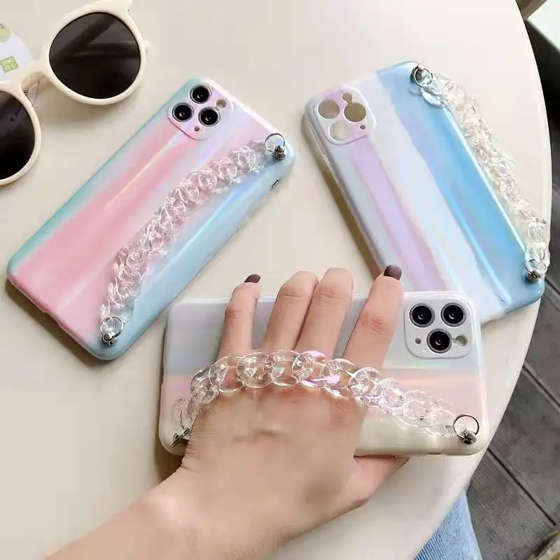 

TPU Gradient Fashion women Cell Phone Case For iPhone 11 12 Pro Max With Chain, Multiple colors