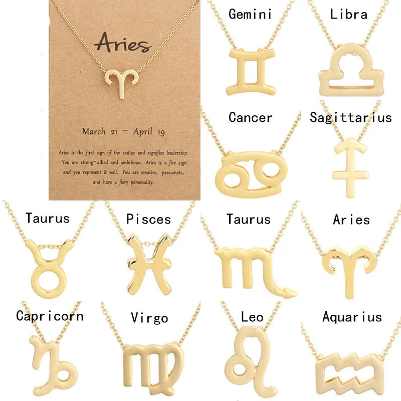 

2021 Female Elegant 12 Zodiac Sign Necklace Pendants Charm Gold Chain Choker Zodiac Sign Name Necklace