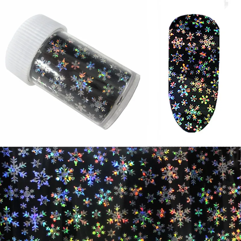 

Laser Christmas Nail Art Sticker Star Glue Snowflake Star Xmas Pattern Full Wraps Transfer Foils Nail Art, Colorful