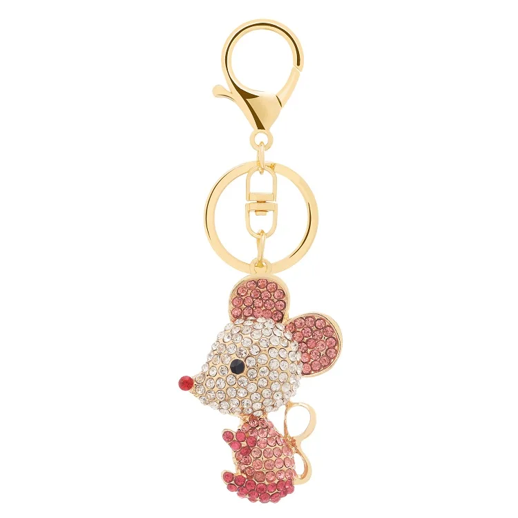 

China factory wholesale diamond mouse keychain 3d laser crystal animal keychain