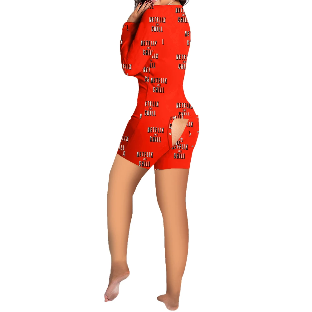 

Netflix And Chill Onesie With Butt Flap Adult pyjamas Butt Flap Onsies Rompers Womens Jumpsuit With Butt flap, 9 colors