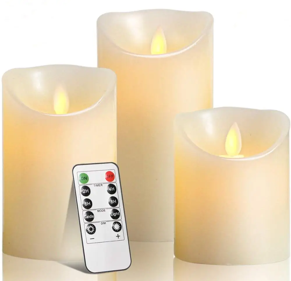 Real Wax LED Flameless Flickering Battery Candles with 10-Key Remote Control
