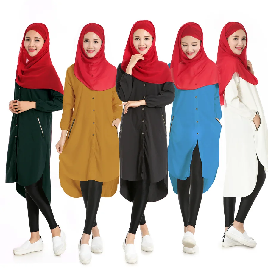 

Coran Musulman New Solid Color Muslim Women's Long Shirt Rob Hijab Musulman Vestidos