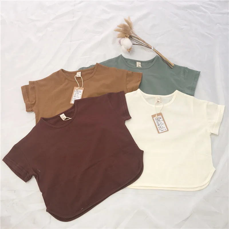 

Children's children's clothing new boys wear solid color short-sleeved T-shirts, multi-color fashion loose tops, Korean style ch