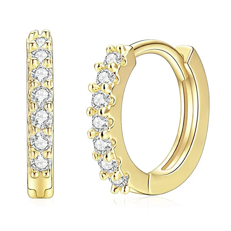 

14K Real Gold Plated Hoop Earrings Cubic Zircon Simple Small Round Earrings Tarnish Free Lightweight Chic Huggie for Women Girls