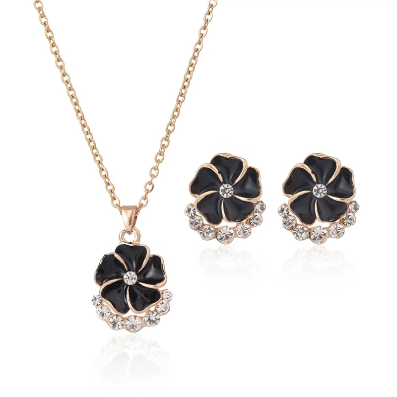 

Fashion High quality compact delicate gold Diamond jewel necklace and earring jewelry sets, Rose gold