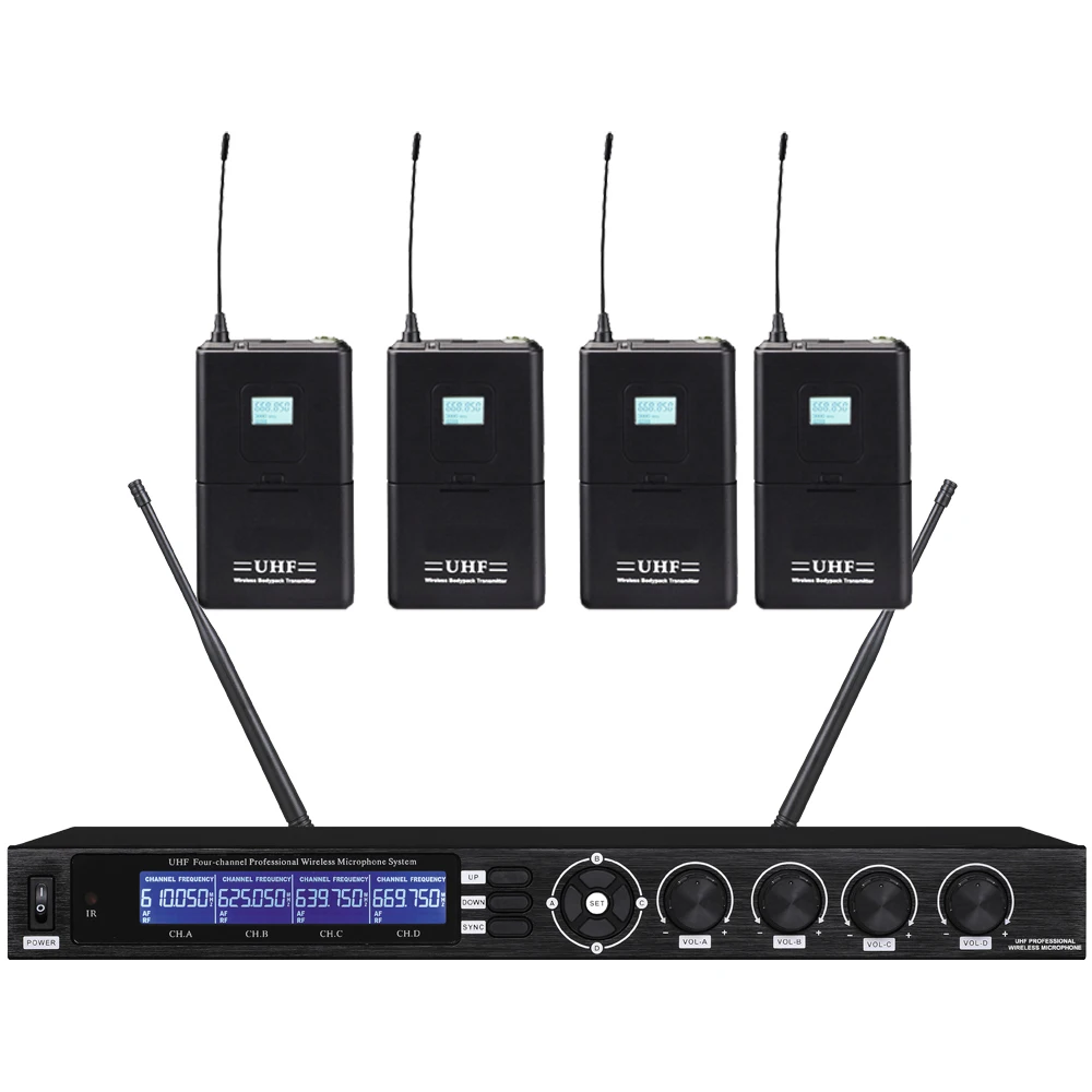 

MiCWL Professional 4 Channel UHF Wireless Microphone System with Four Headsets Condenser Mic