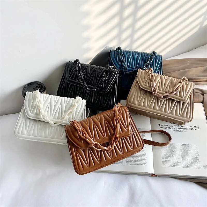 

New Arrival fashion 2022 purses solid color messenger bag chain handbags for women, 5 colors