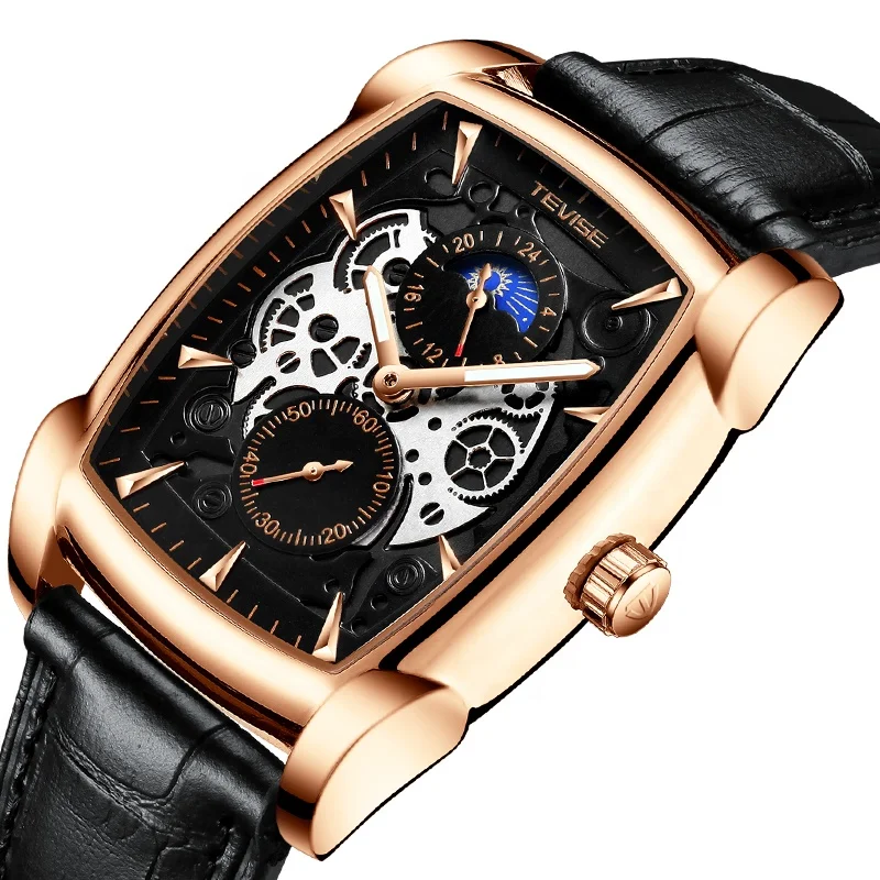 

TEVISE Watch 2020 new arrival Moon phase men fashion steel square watch, Optional