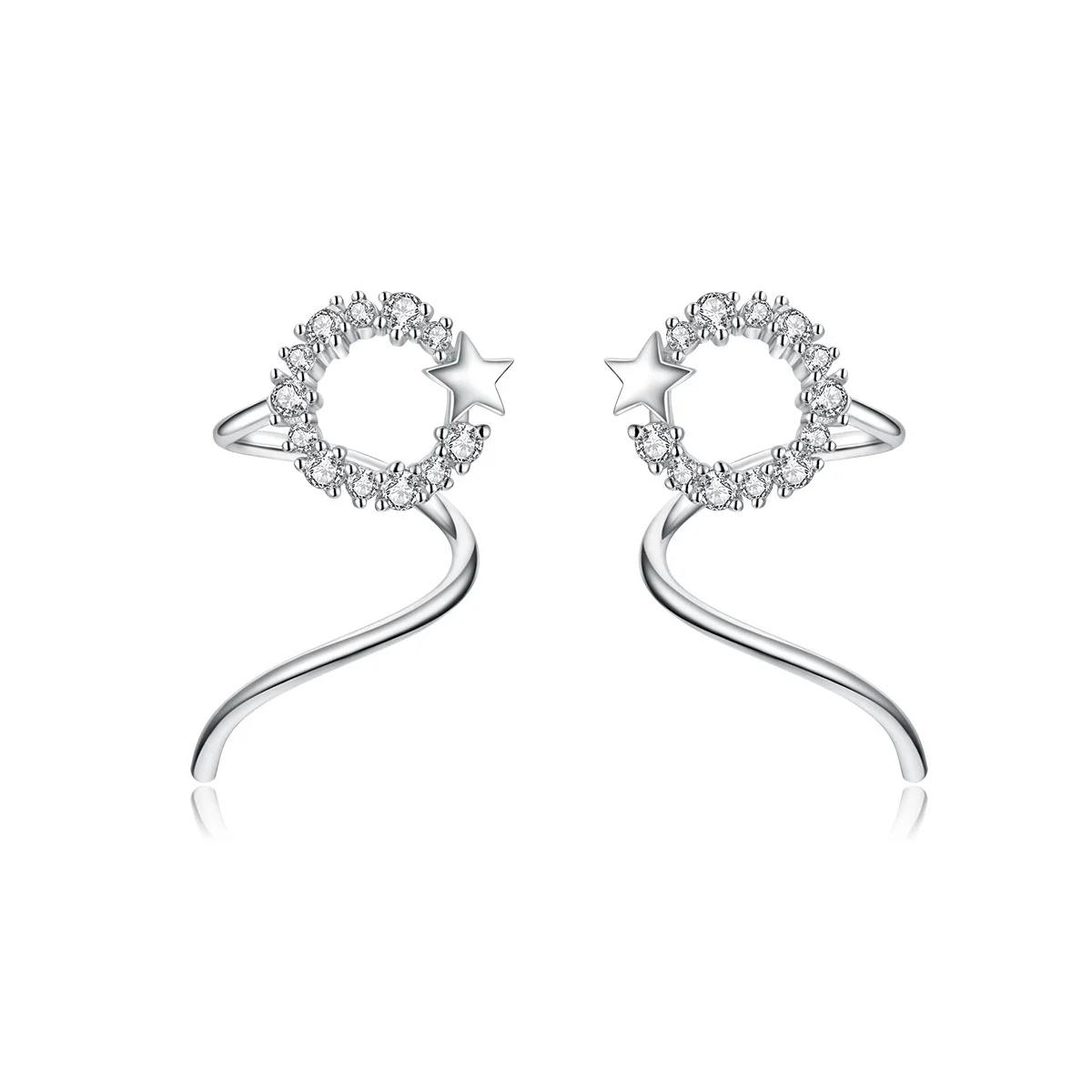 

Fashion design girls gift round circle cz stone 925 silver star earring