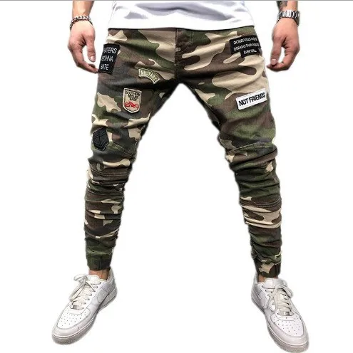 

New Men's Jeans Badge Stretch Slim Tight Elastic Foot Camouflage Pants Trausers Men Jeans Low Price