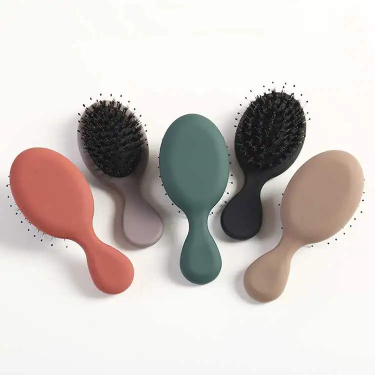 

2021 new private label mini plastic rubber finish black hair extension soft nylon boar bristle girls hair brushes for kids, Customized color
