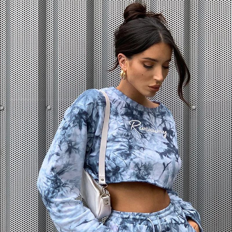 

Top fashion crew neck hoodie tie dye printed sweatshirt women, Customized color and stock colors