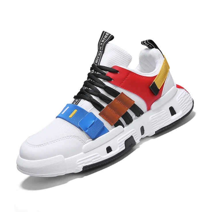 

White non slip low lace up casual sneaker shoes sport casual shoes for men pu mesh red casual shoes mens, Optional