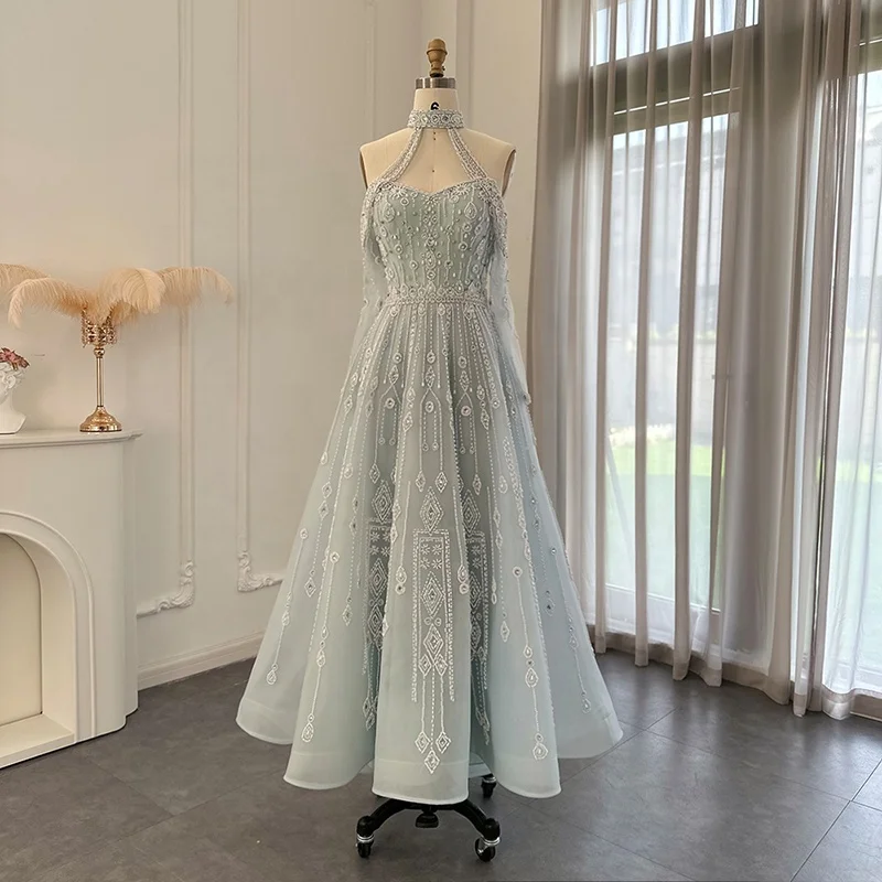 

Jancember LSCZ153 Luxury Light Blue Ball Gown Elegant Off Shoulder Beaded Formal Evening Dress