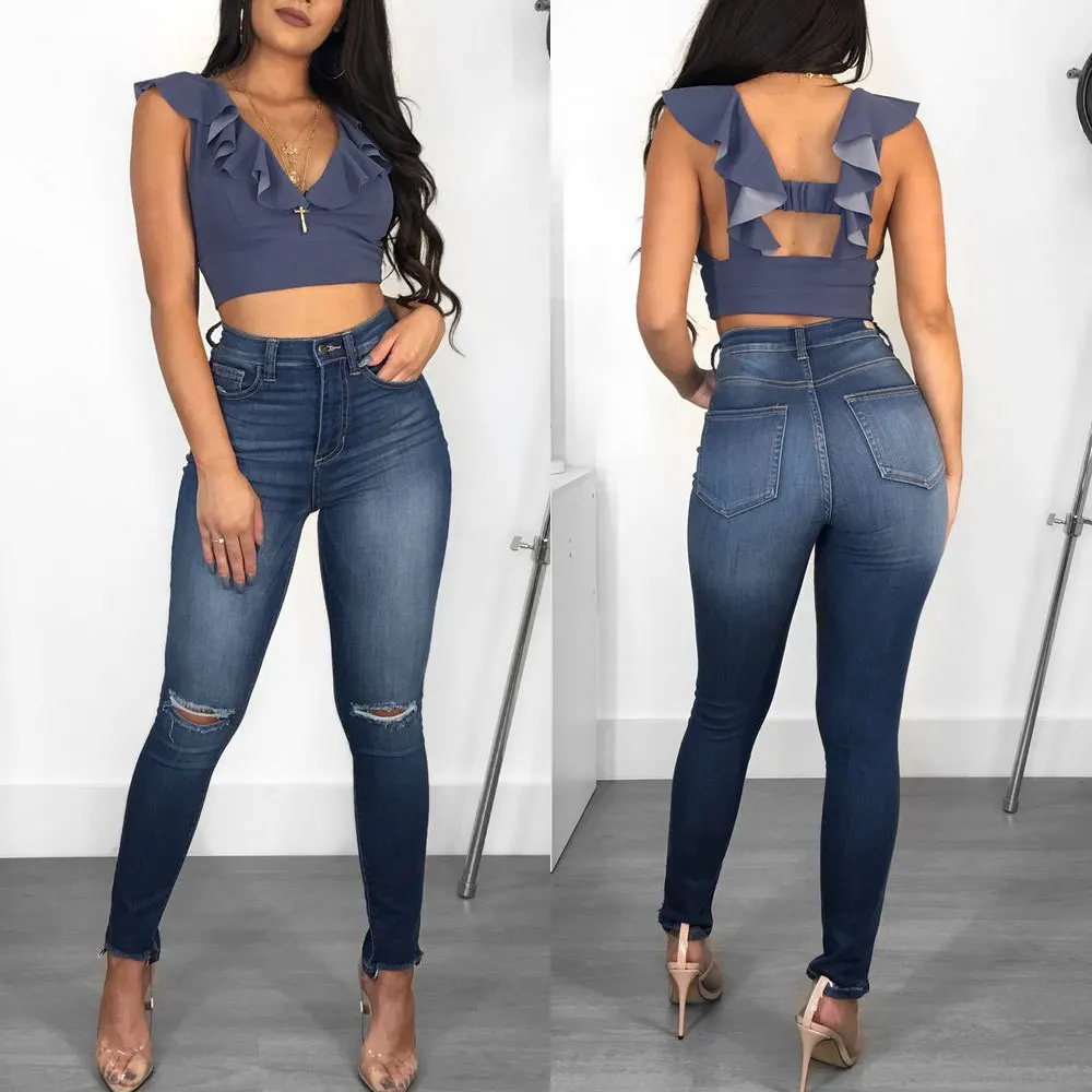 

Plus size women ladies denim jeans trousers skinny, Blue