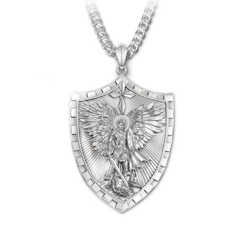 

Men's Hip Hop Retro Angel Knight Pendant Sword Shield Necklace