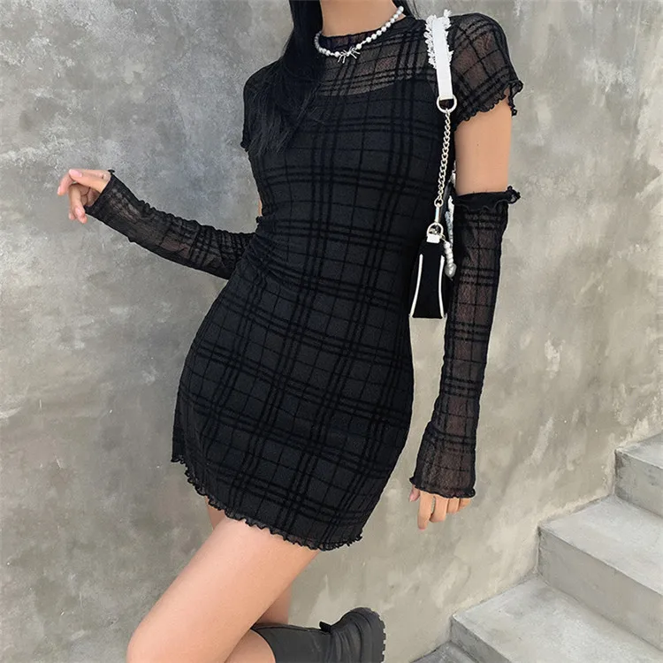 

D96625 woman clothes 2021 trending new arrivals slim high waist cherrykeke fashionable plaid three pieces bodycon dress