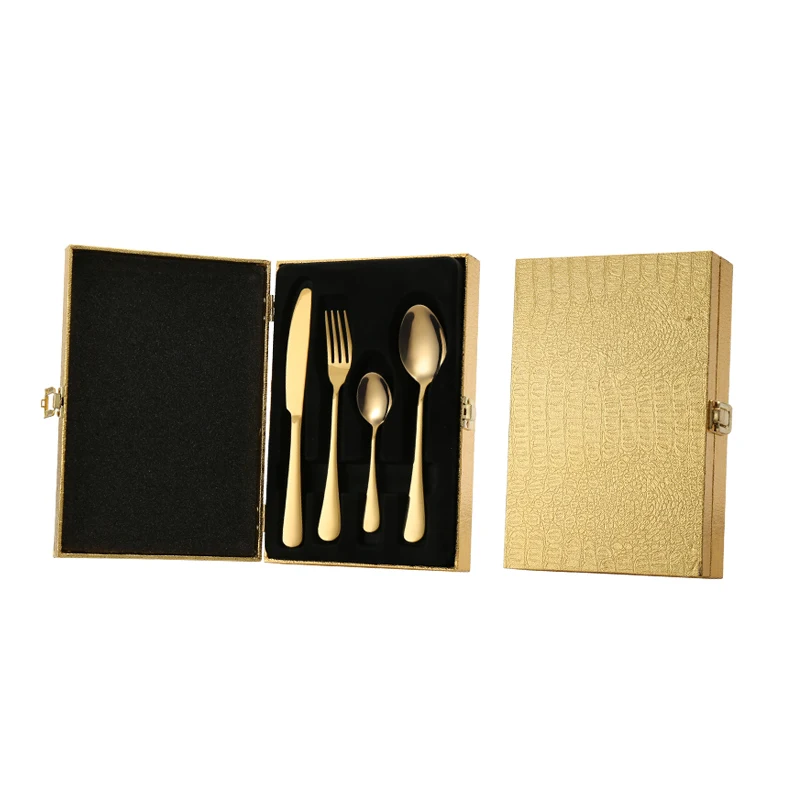 

New Design Portable Small 24Pcs Cutlery Wood Box Stainless Steel Dinner Flatware Sets Restaurant Hotel, Iridescent/silver/gold/rose gold/black/blue