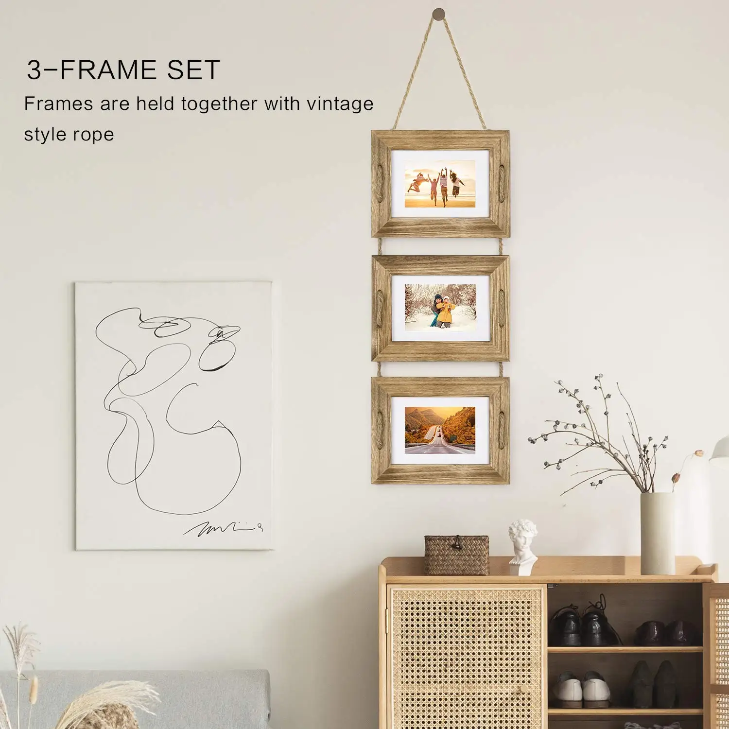 Rope Hanging Wood Picture Frame 3 Pcs/set Buy Wood Picture Frame,Hanging Picture Frame,Hanging