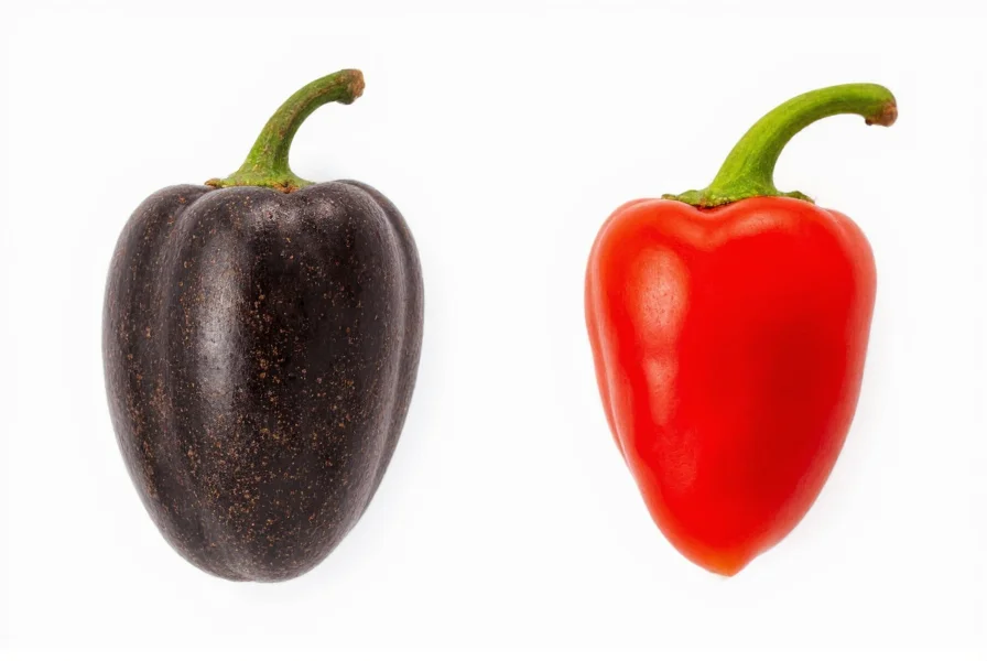 Comparison of Piper nigrum berries and Capsicum chili peppers showing botanical differences