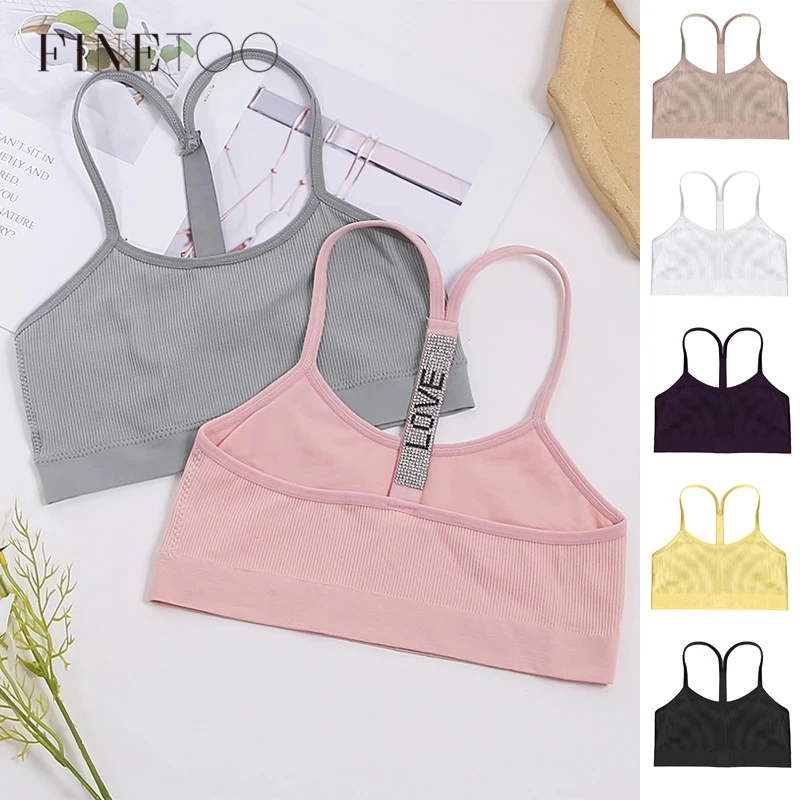 

FINETOO Fashion Rhinestone Tops Women Seamless Bralette Sexy Tanks Top Wireless Camisoles Underwear M-XL Tops Lingerie 7 Colors